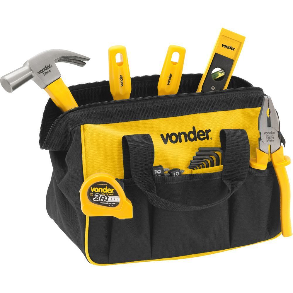 Jogo de Ferramentas com 36 Peças Conjunto Completo Bolsa em Lona Reforçada Cinza Vonder 36P
