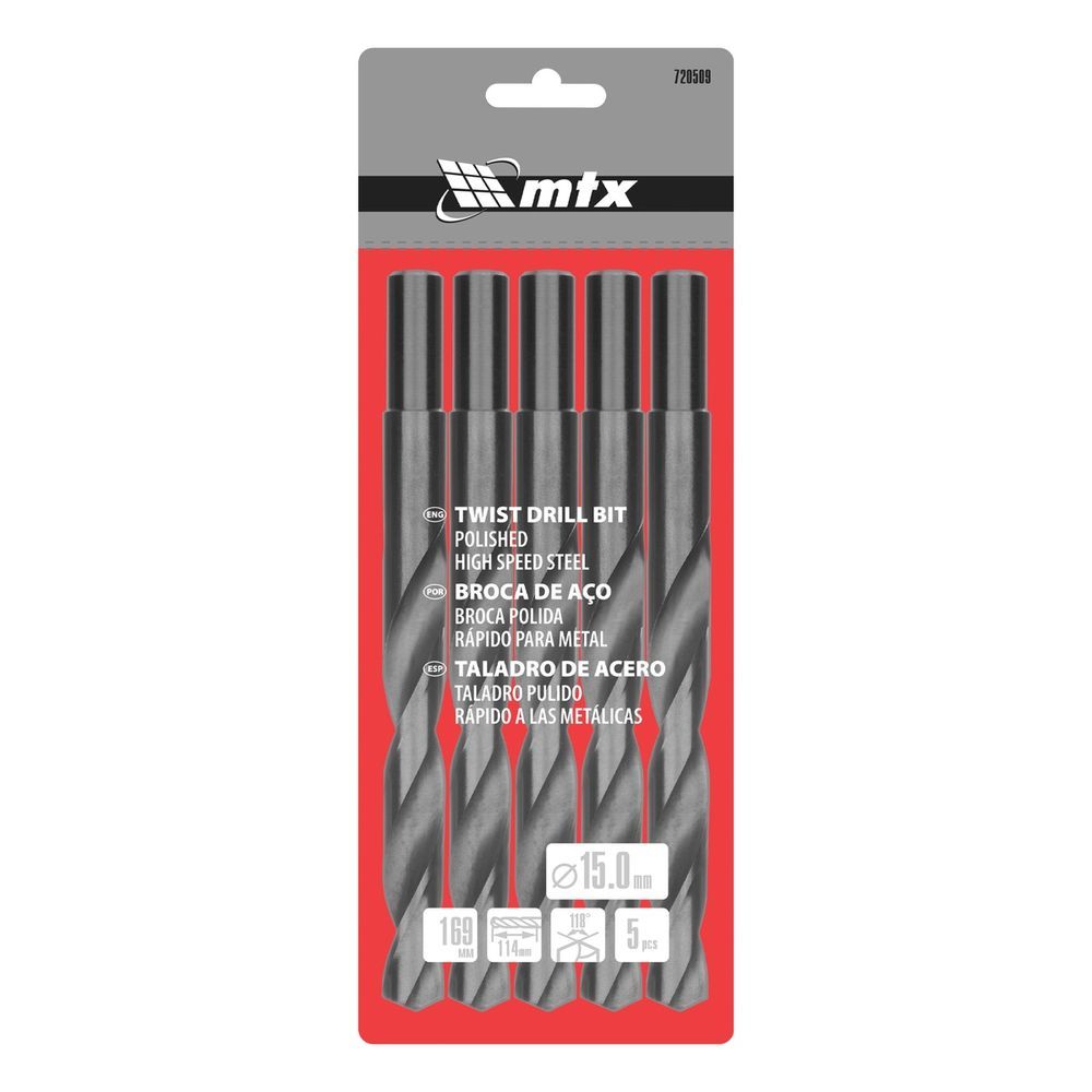 Jogo de Brocas 720509 Aço Rápido HSS Perfuração Precisa Durabilidade Excepcional Cinza MTX 5PCS 15MM
