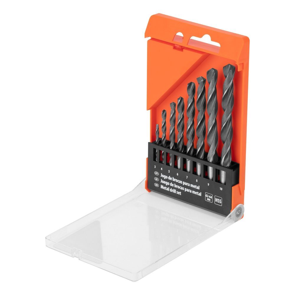 Jogo de Brocas Metal HSS 3-10mm 8 Peças com Precisão e Durabilidade em Aço Rápido (HSS) com Caixa Plástica Organizadora