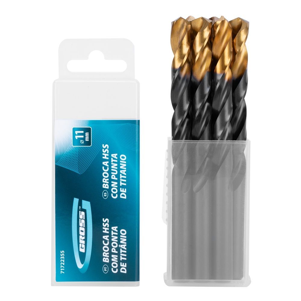 Jogo de Brocas Aço Rápido com Revestimento Titânio 11mm 6 Peças para Perfuração Precisa em Metal com Ponta Split Point