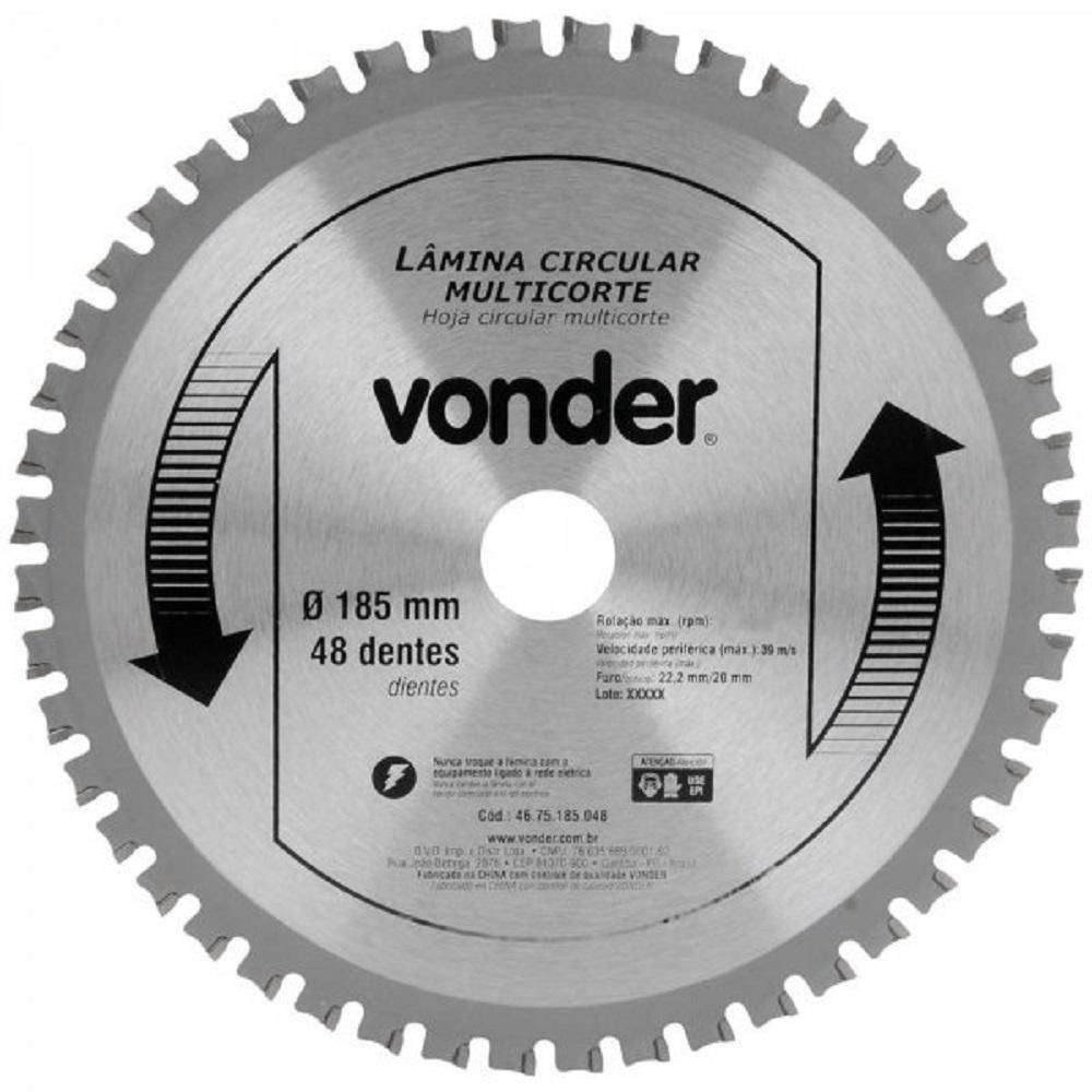Lâmina Circular Multicorte para Corte Versátil em Múltiplos Materiais com Dentes de Metal Duro Inox Vonder 185MM