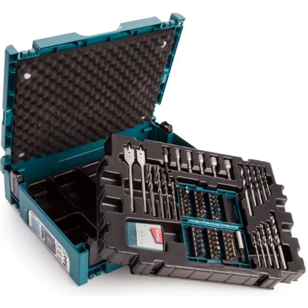 Kit de Brocas e Bits B-49638 para Madeira Metal e Concreto com Maleta Modular Robusta 69 Peças Makita