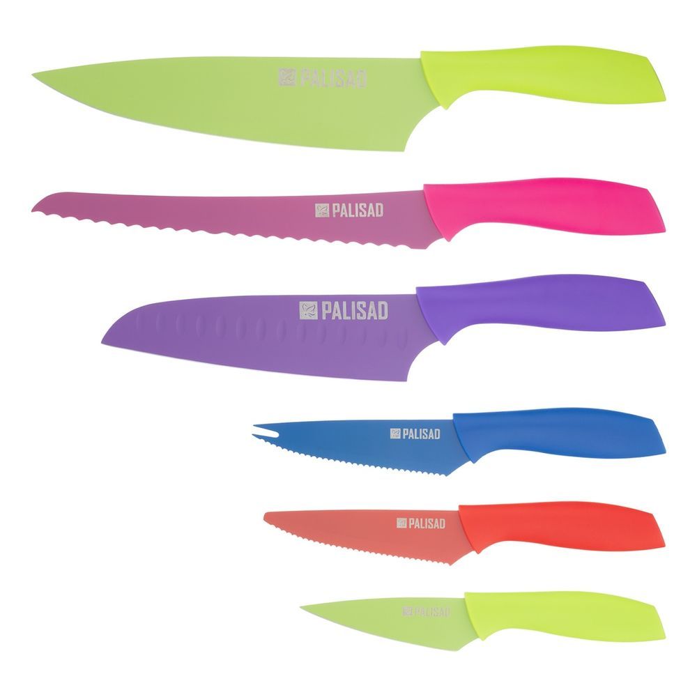 Jogo de Facas 7914155 Corte Preciso Aço Inoxidável com Revestimento de Teflon para Cozinha Inox Palisad 6PÇS