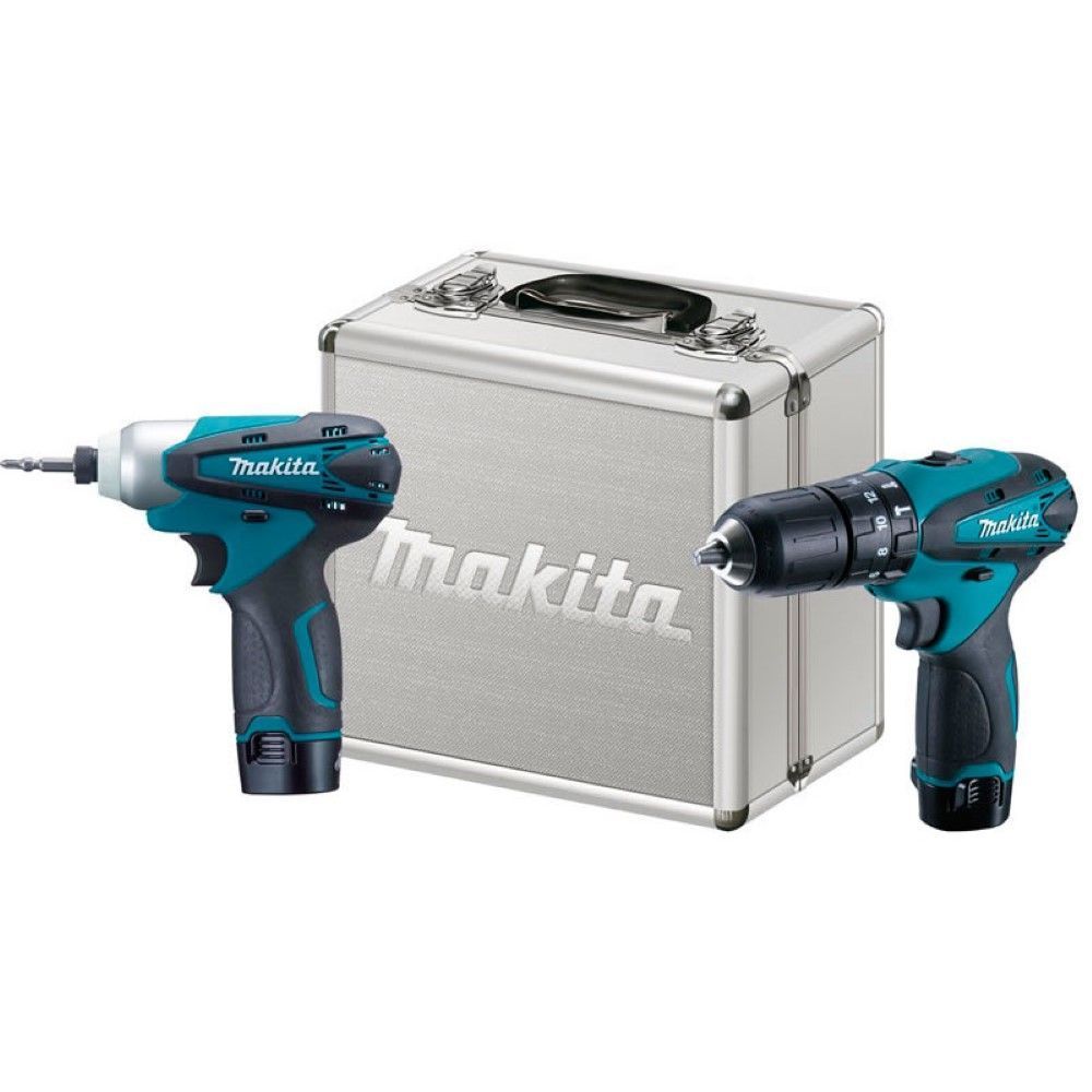 Kit Parafusadeira Furadeira HP330D e TD090D de Impacto com Luz LED Inox Makita 2 Baterias 12V Carregador Bivolt Maleta
