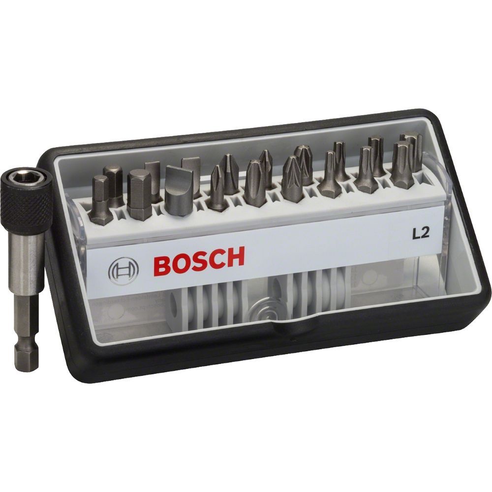 Jogo de Pontas Extra Hard com Zona de Torção Cônica 1-4 17 Peças Inox com Adaptador Magnético Universal Bosch 25MM