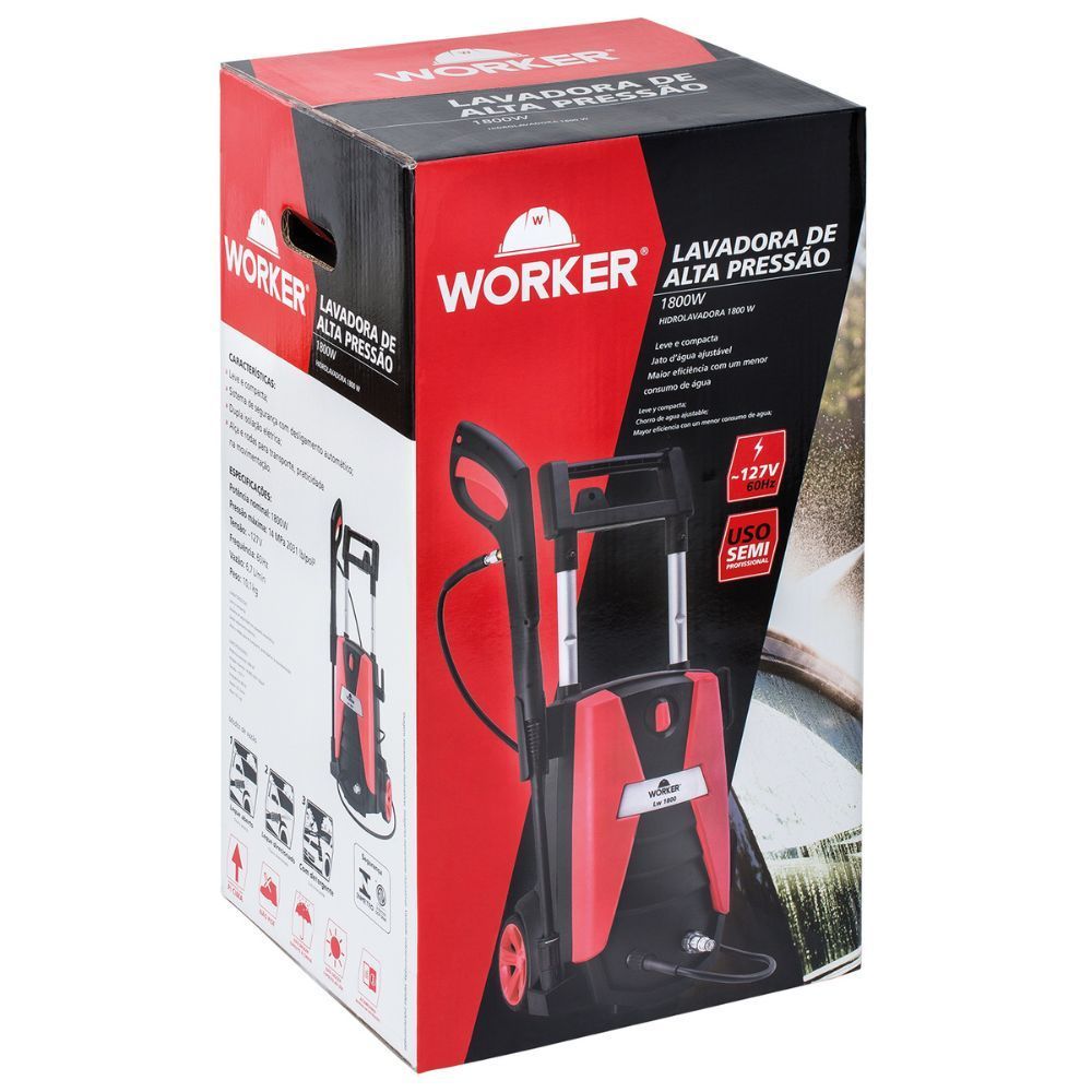 Lavadora de Alta Pressão LW2031 1800W 2031 lb-pol2 com Alça Ajustável e Rodas Preto Worker 10,1kg