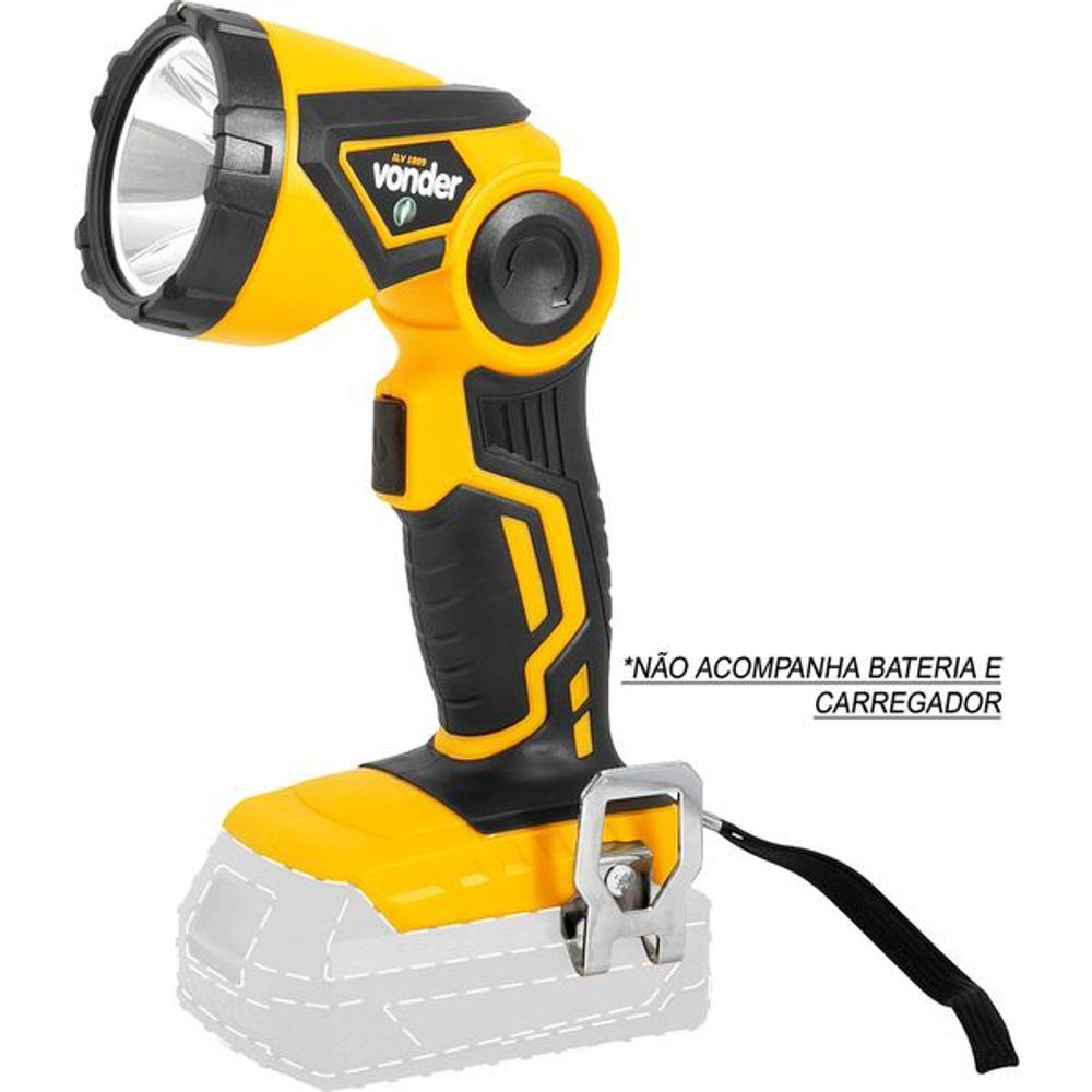 Lanterna LED ILV1809 com Fluxo Luminoso de 180 Lúmens e Cabeça Giratória 85 graus  a 180 graus  Amarelo Vonder 18V