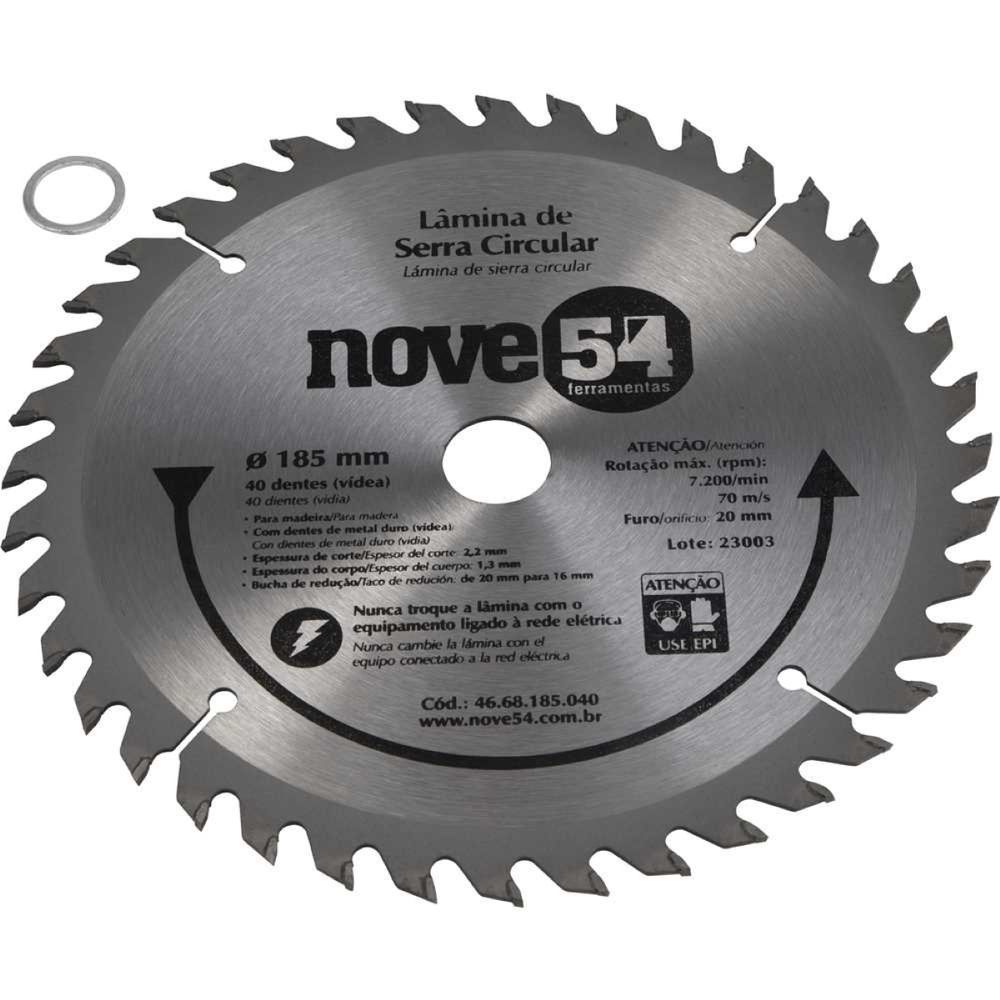 Lâmina de Serra Circular Nove54 para Madeira com Dentes de Vídea Cinza Vonder 185MM