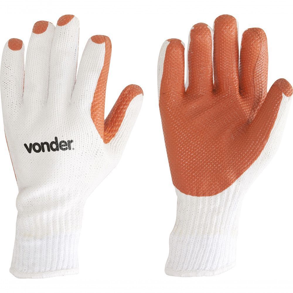 Luva CA30518 com Proteção Contra Abrasão e Produtos Químicos Revestida em Látex Laranja Vonder 25CM