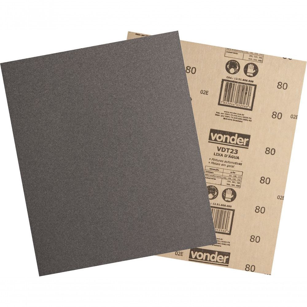 Lixa Folha D'agua Vdt-23 G150 para Lixamento a Úmido com Grãos de Óxido de Alumínio Cinza Vonder 225X275MM 50 PEÇAS