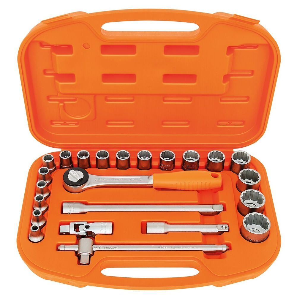 Maleta Soquetes Estriados 1-2'' 23 Peças com Sistema Hyper Drive Aço Cromo Vanádio Tramontina Pro 7CM 23
