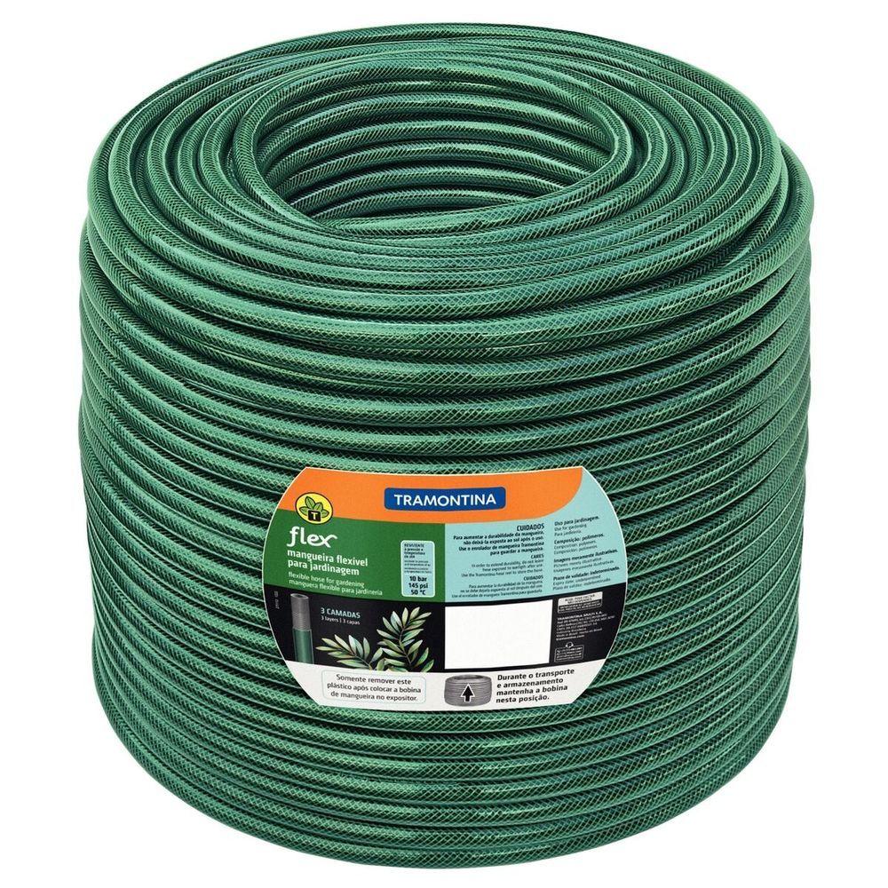 Mangueira Tramontina Flex Verde com Flexibilidade e Resistência em PVC 3 Camadas 49CM 100m 10 BAR 50 graus C