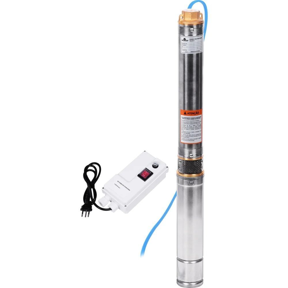 Bomba Submersa 2,5'' 1-2HP 16 Estágios para Poço Artesiano com Alta Performance em Aço Inox Worker 220V