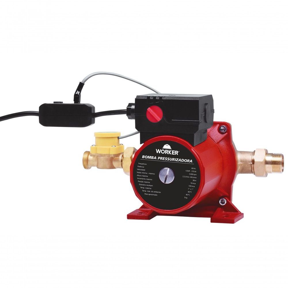 Bomba Pressurizadora Worker 1-2HP 220V com 3 Níveis de Pressão e Acionamento Automático Cinza 18CM 40L-H 100MCA