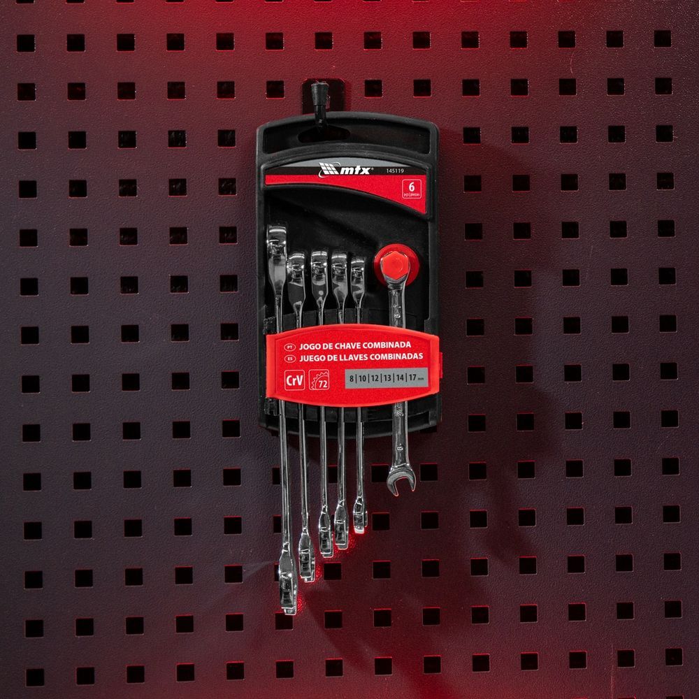 Jogo de Chaves Combinadas com Catraca Aço Crv 6 Peças Inox MTX 6 PEÇAS