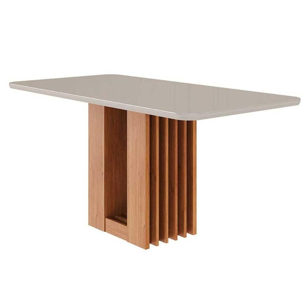 Mesa de Jantar Ariela 6 Lugares Retangular com Tampo de Vidro 160X80CM Cinamomo e Off White Cimol Móveis