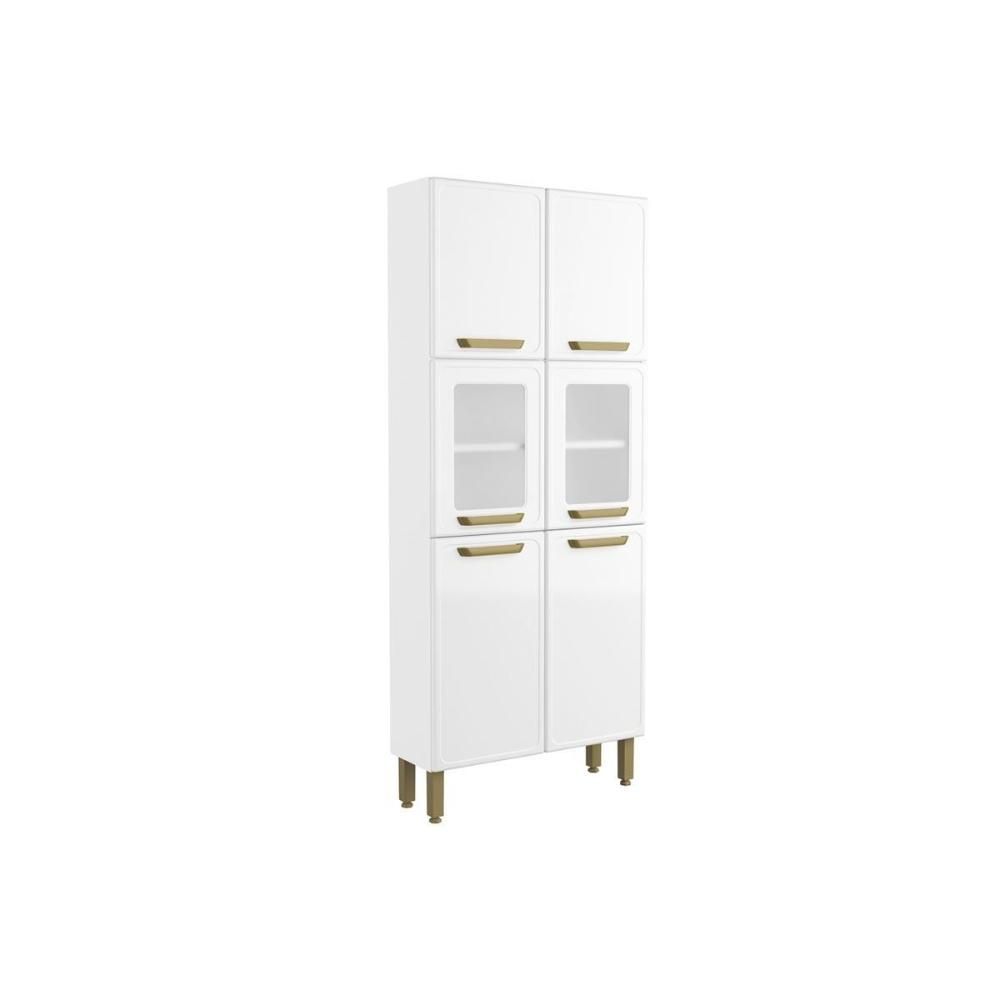 Paneleiro Bella 6 Portas 2 com Vidro Aço 80cm Branco Bertolini