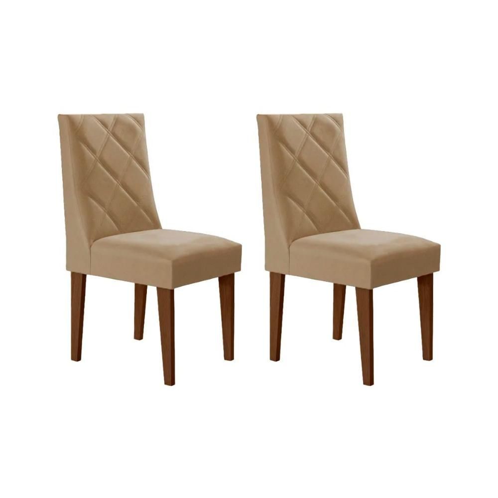 Kit 2 Cadeiras Sala de Jantar Berlim Estrutura em MDF-MDP Estofado em Suede Café Móveis Rufato