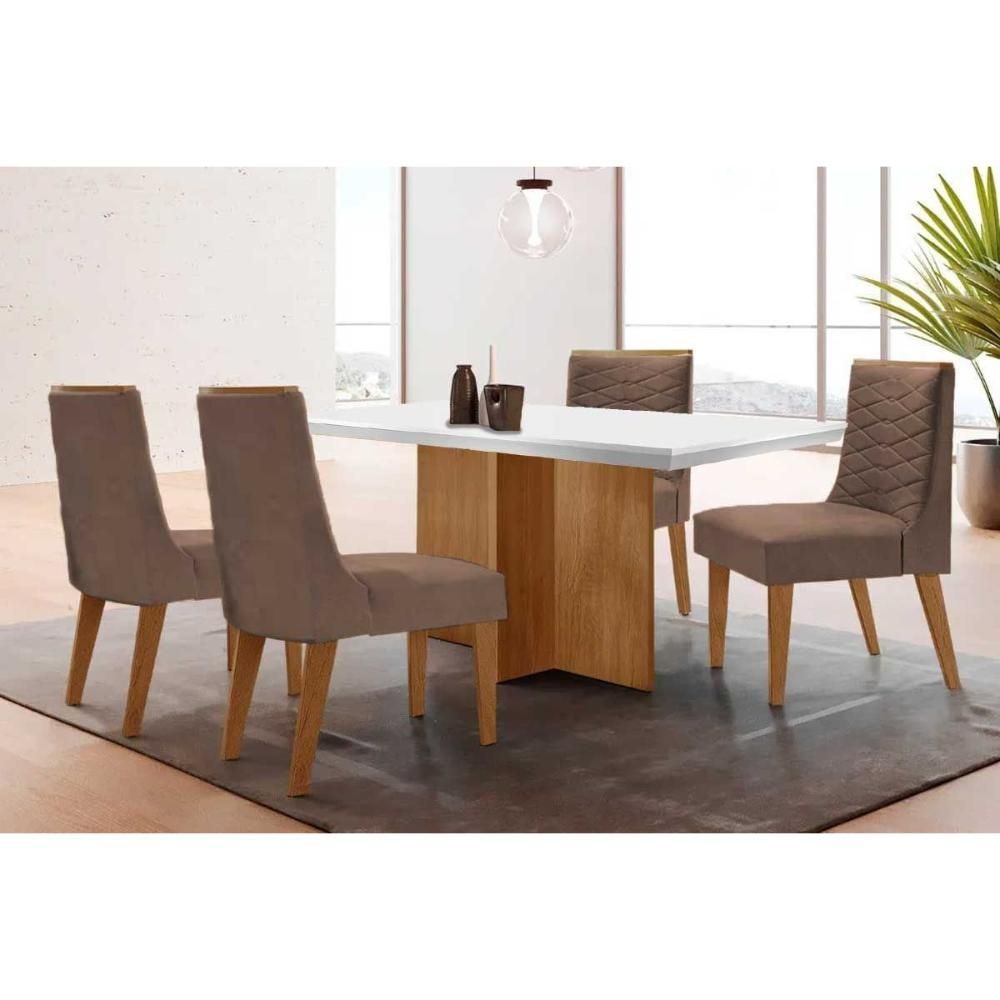 Kit 4 Banquetas Maldivas Clássico Estrutura MDF-MDP Assento em Tecido 45cm Capuccino Móveis Rufato