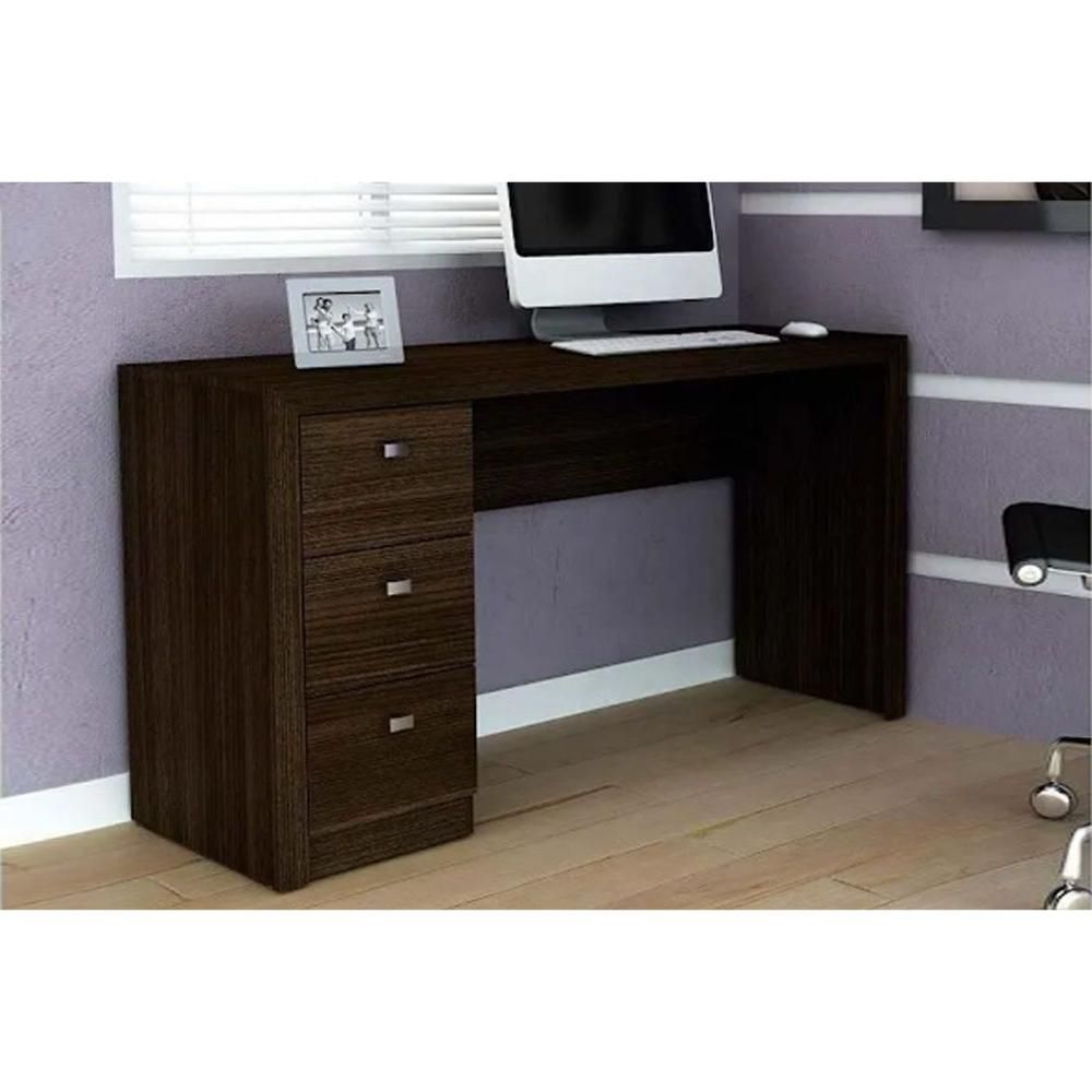 Mesa de Computador Retangular ME4102 Moderno 3 Gavetas MDP 136CM Marrom Tecno Mobili