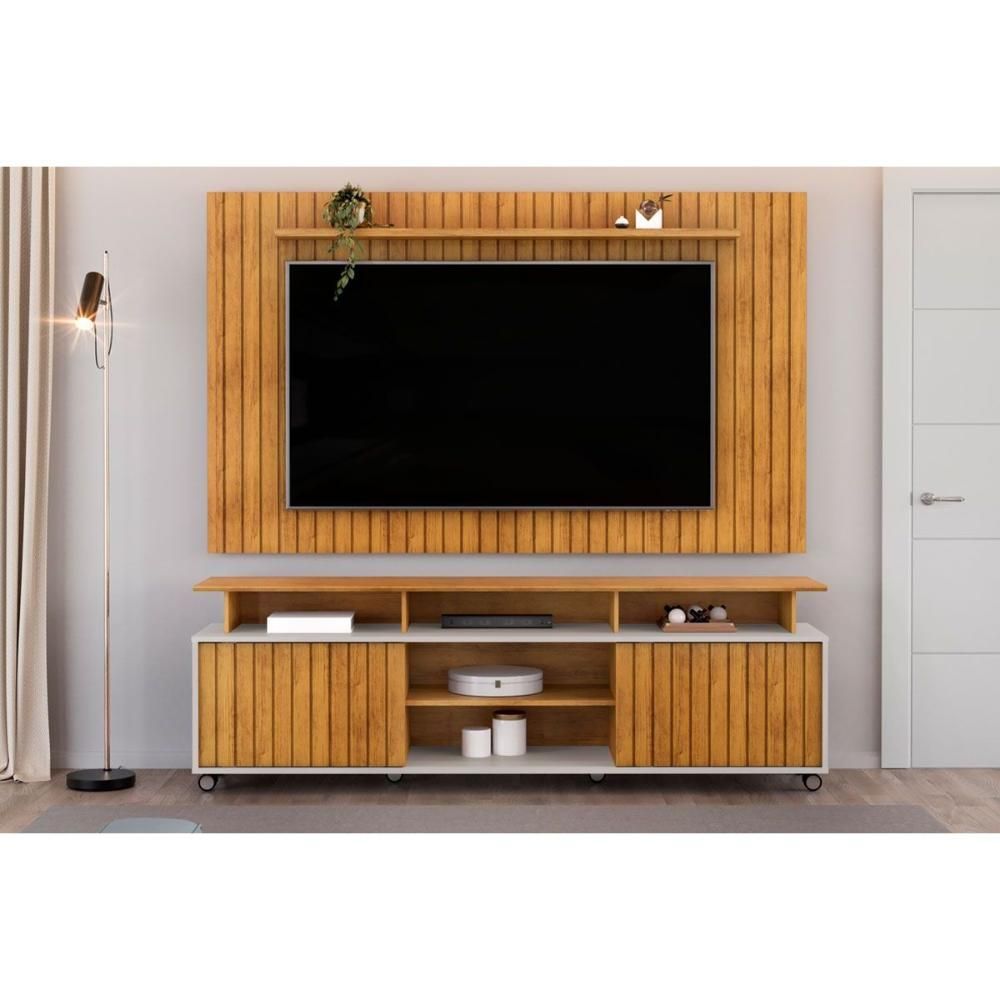 Rack com Painel Lume-Olimpic Ripado 2 Portas 3 Prateleiras MDF-MDP 180cm Amadeirado DJ Móveis