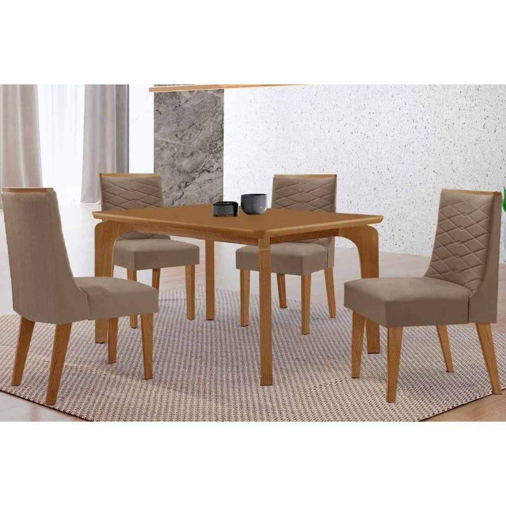 Kit 4 Banquetas Maldivas Naturale Clássico MDP Suede 45CM Creme Móveis Rufato