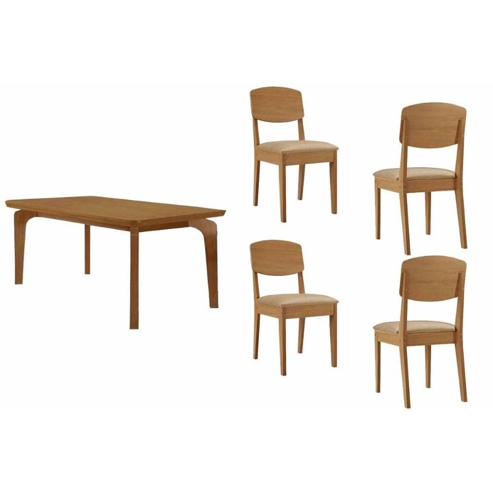Kit 4 Cadeiras Havana Naturale Linho Bege com Mesa Londrina Curvo 120cm em MDF Moderno Bege Móveis Rufato