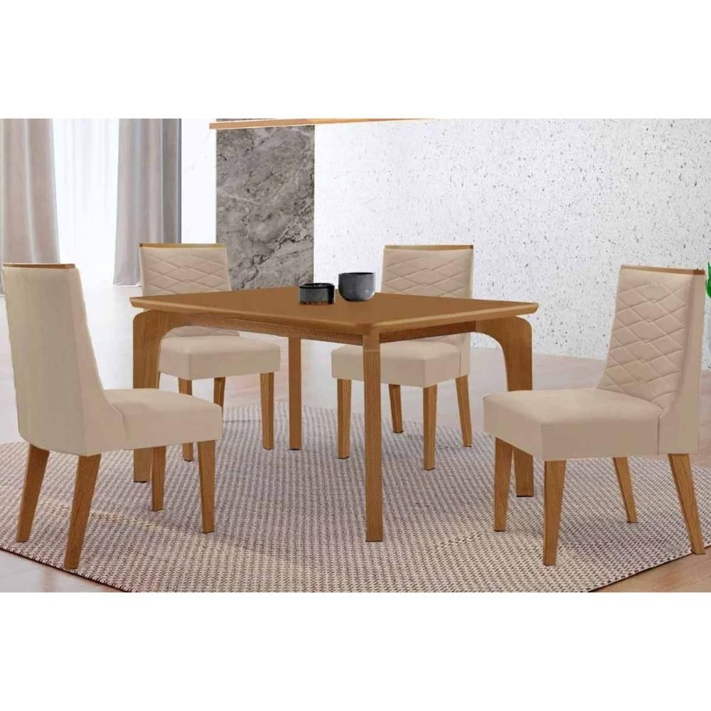 Kit 4 Banquetas Maldivas Naturale Clássico MDP Suede 45cm Creme Móveis Rufato