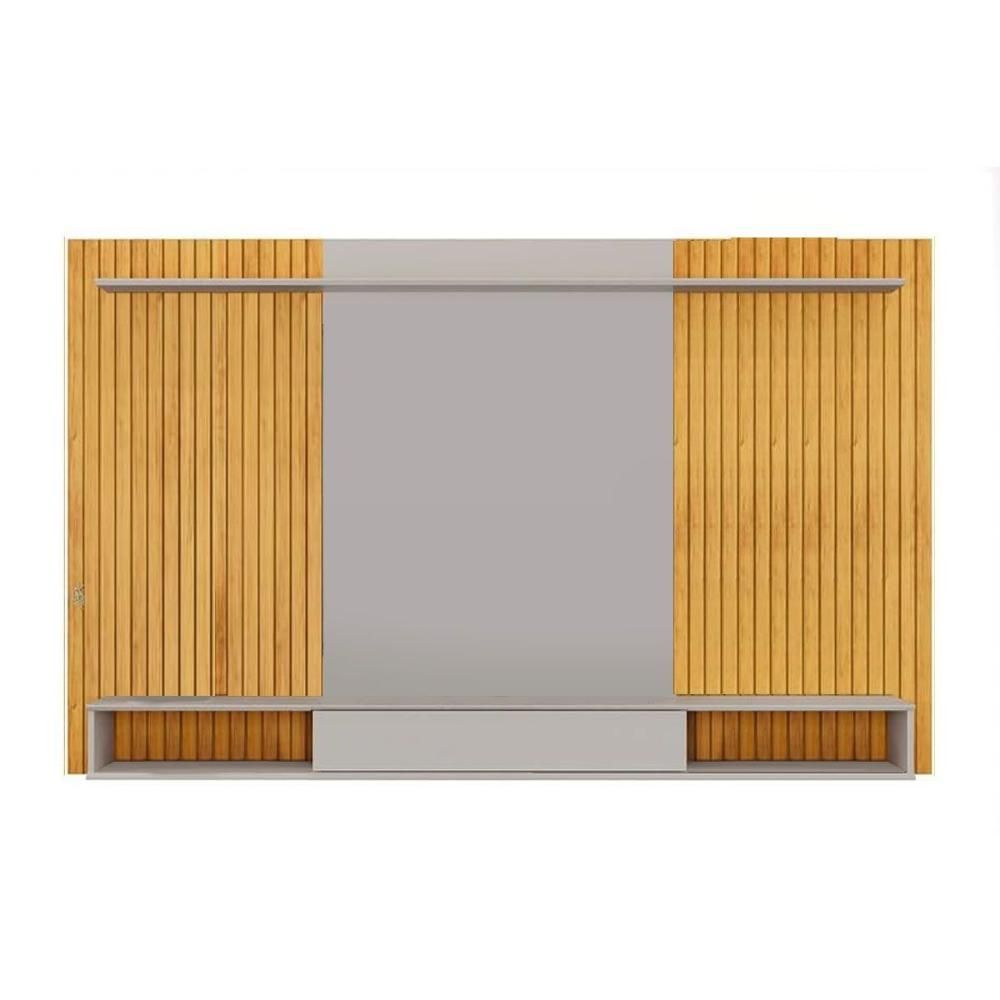 Painel Home P- TV Leo 70" 215CM MDF-MDP com Nicho e Porta de Correr Freijo-Off White DJ Móveis