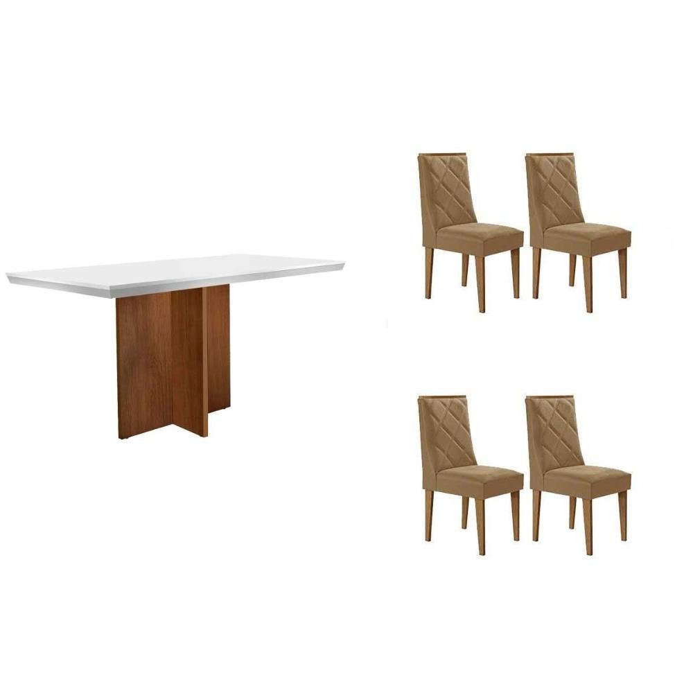 Kit 4 Cadeiras Pietá Naturale Moderno MDF-MDP Linho 45CM Off White e Bege Móveis Rufato