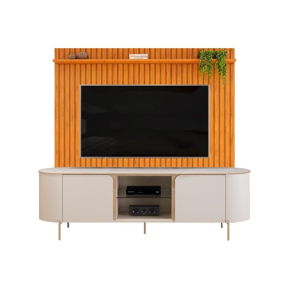 Rack com Painel Pratic - Adele Ripado 2 Portas 2 Prateleiras MDF-MDP 180CM Amadeirado DJ Móveis