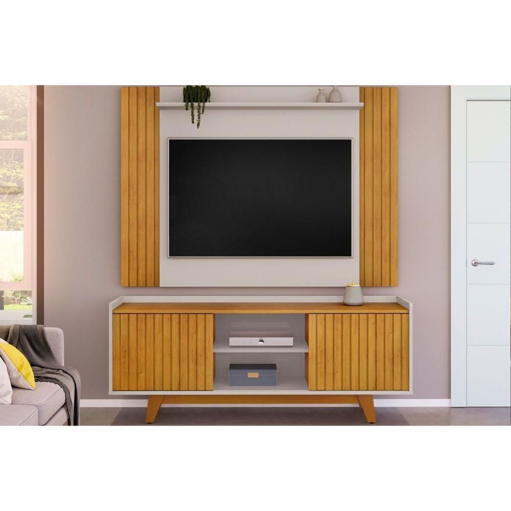 Estante Trend-flat Ripado com 2 Portas e 2 Prateleiras em MDF-MDP 150CM Amarelo DJ Móveis