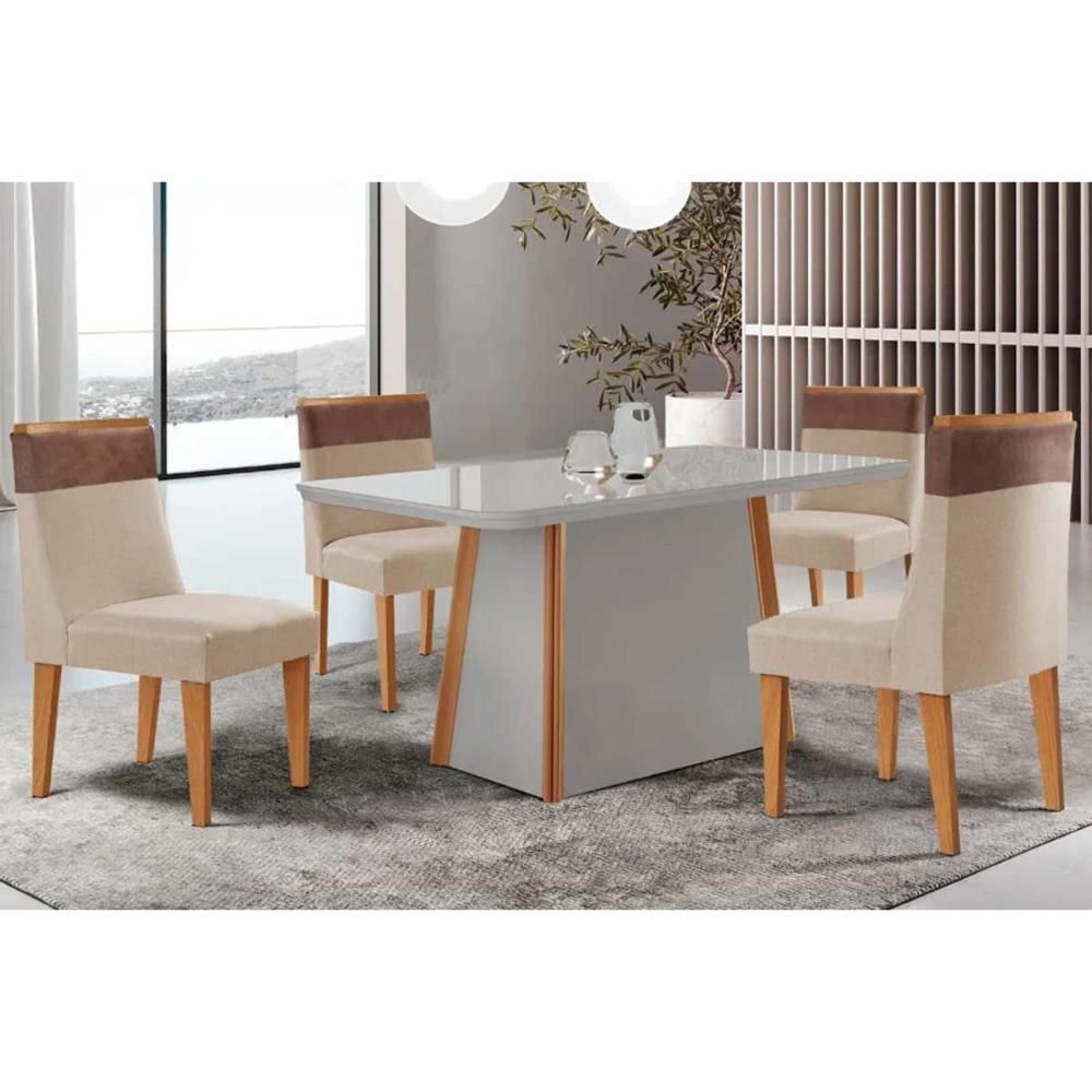 Kit 4 Cadeiras Jaspe Moderno MDF-MDP Tecido 45cm Off White Suede Creme Móveis Rufato