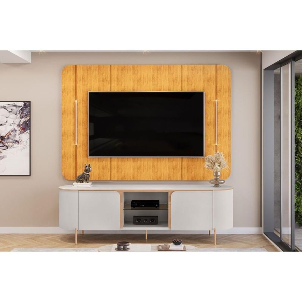 Rack Bancada c-Painel P- TV Adele 65" 180CM MDF com LED e Nichos Amadeirado DJ Móveis