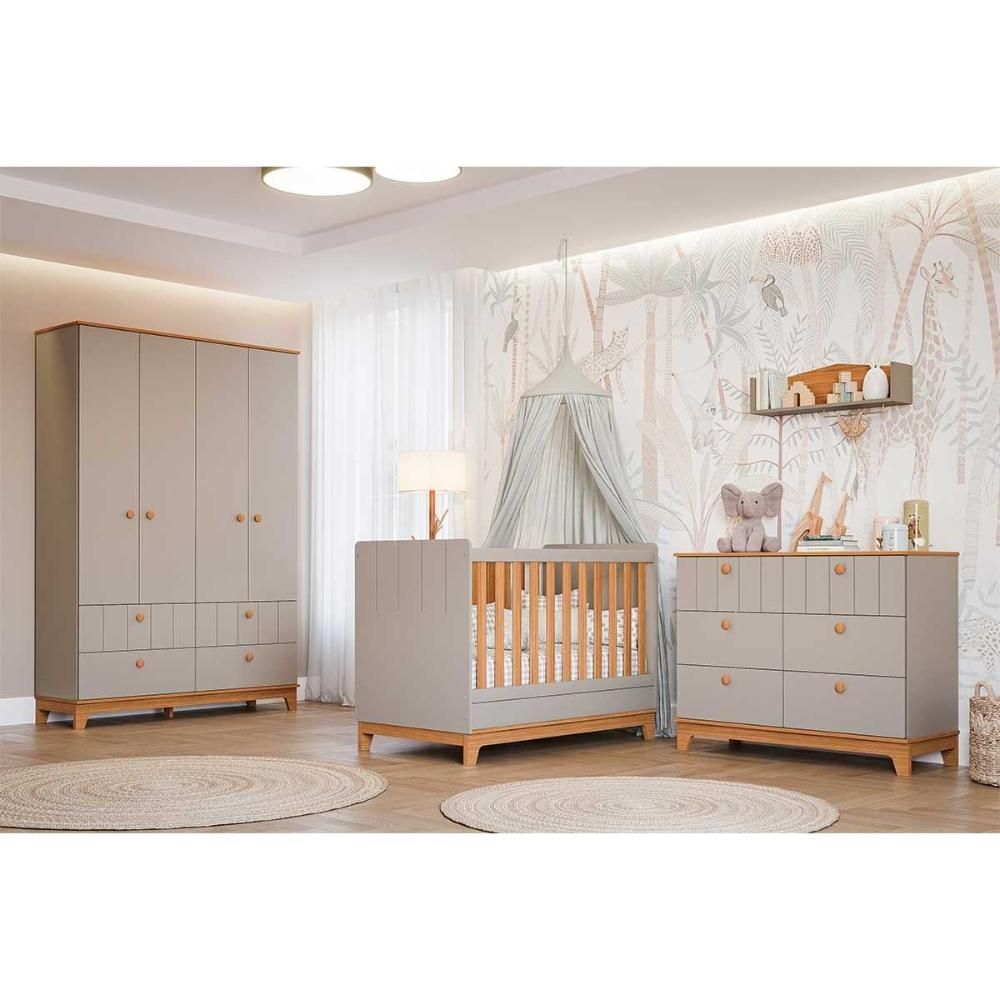 Quarto Completo Infantil Biscoito com 4 Portas e 4 Gavetas em Madeira 148CM Fendi Permóbili