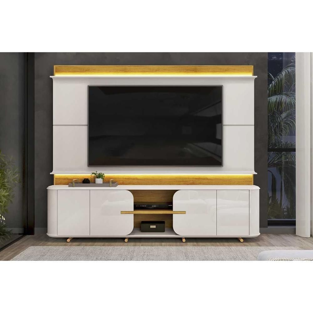 Home para TV Bali-cedro Até 75" 240CM MDF-MDP com Iluminação LED Amadeirado DJ Móveis