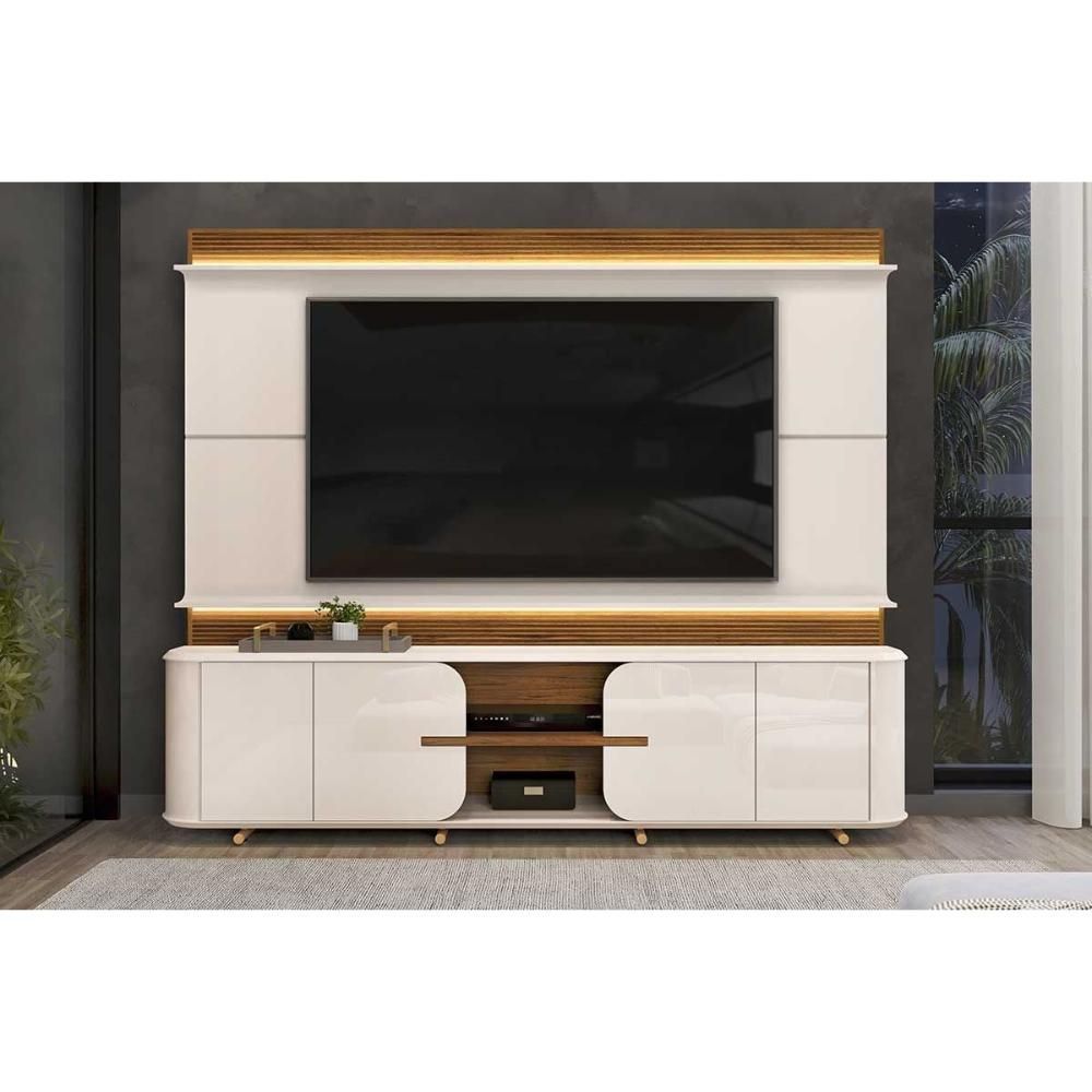 Rack com Painel Lord para TV 75" 240CM MDF-MDP com LED Off White Freijó DJ Móveis