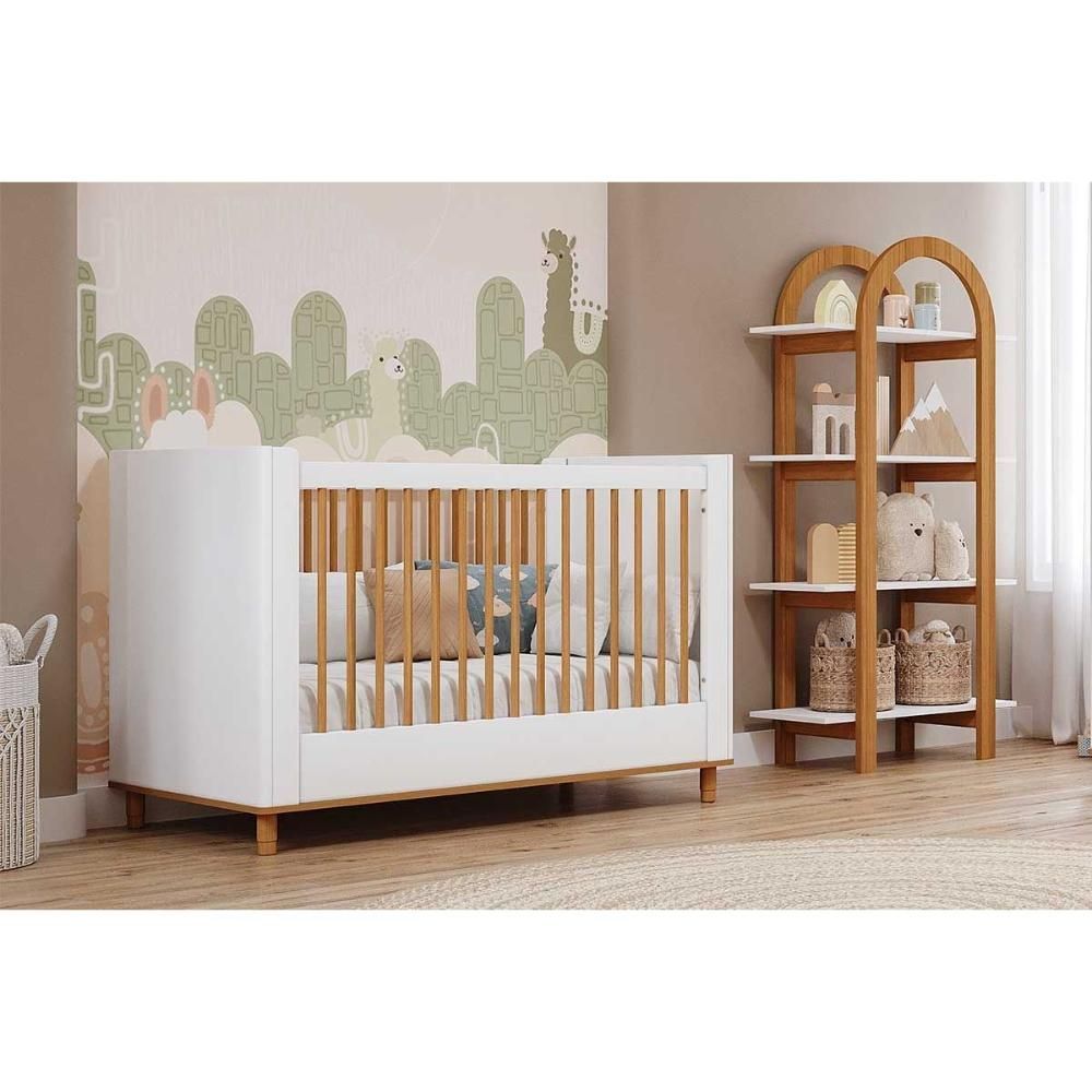 Kit Quarto de Bebê Completo Berço Convencional Cupcake MDF Branco e Nature Permóbili