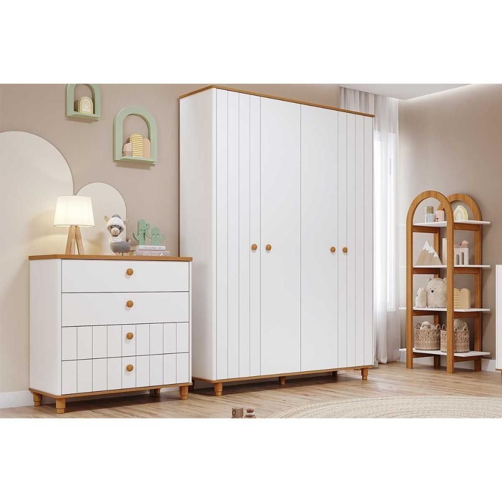 Quarto Completo Infantil Cupcake com 4 Portas e 4 Gavetas em MDF 92,2 cm Branco Permóbili