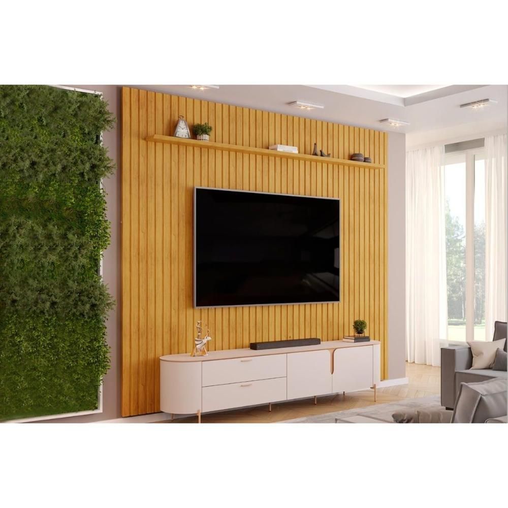 Rack com Painel Pratic - Celine Ripado 2 Portas 1 Prateleira MDF-MDP 275cm Off White DJ Móveis