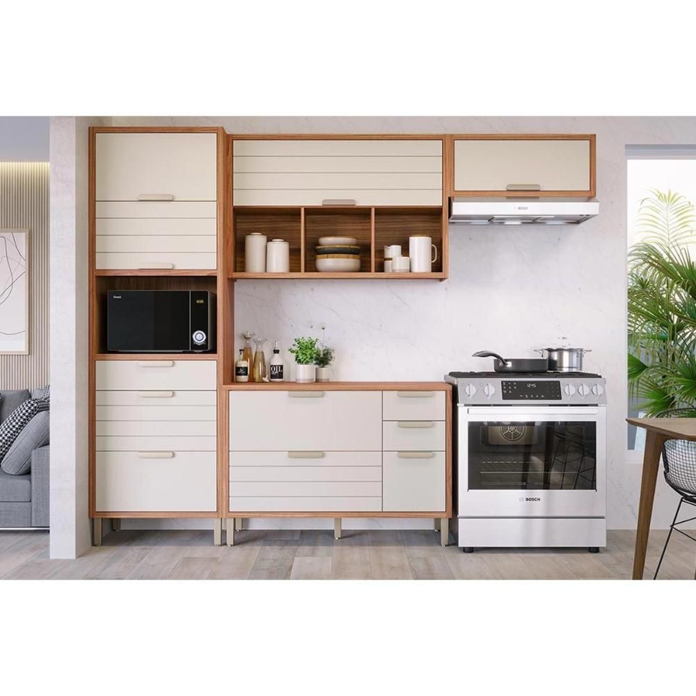 Cozinha Completa Eloise 3 Portas 2 Gavetas MDF 120CM Cinamomo e Off White MGM