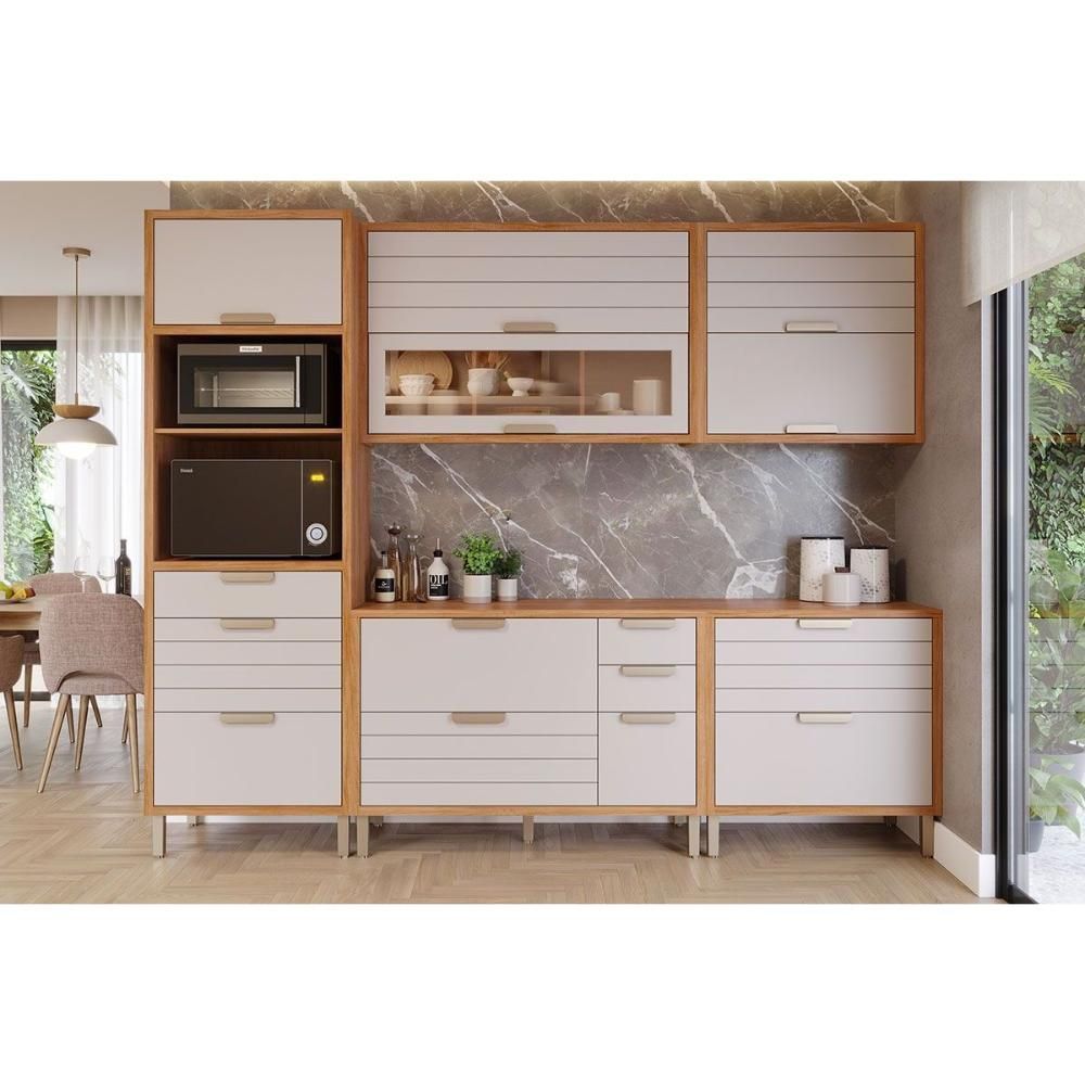 Kit Cozinha Completa Eloise 5 Peças 2 Portas 3 Gavetas MDF 120CM Cinamomo e Off White MGM