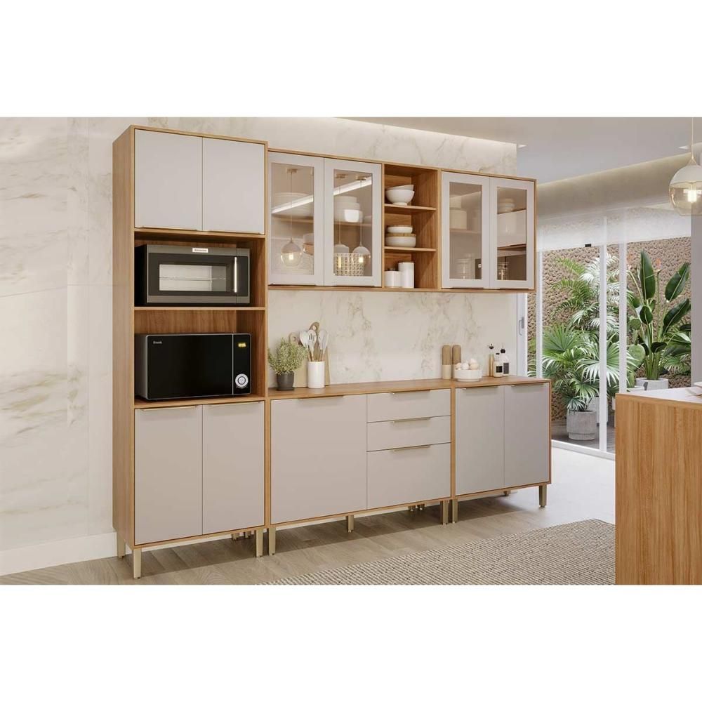 Kit Cozinha Completa 5 Peças C5P161 4 Portas 2 Gavetas MDF 120CM Cinamomo e Off White MGM