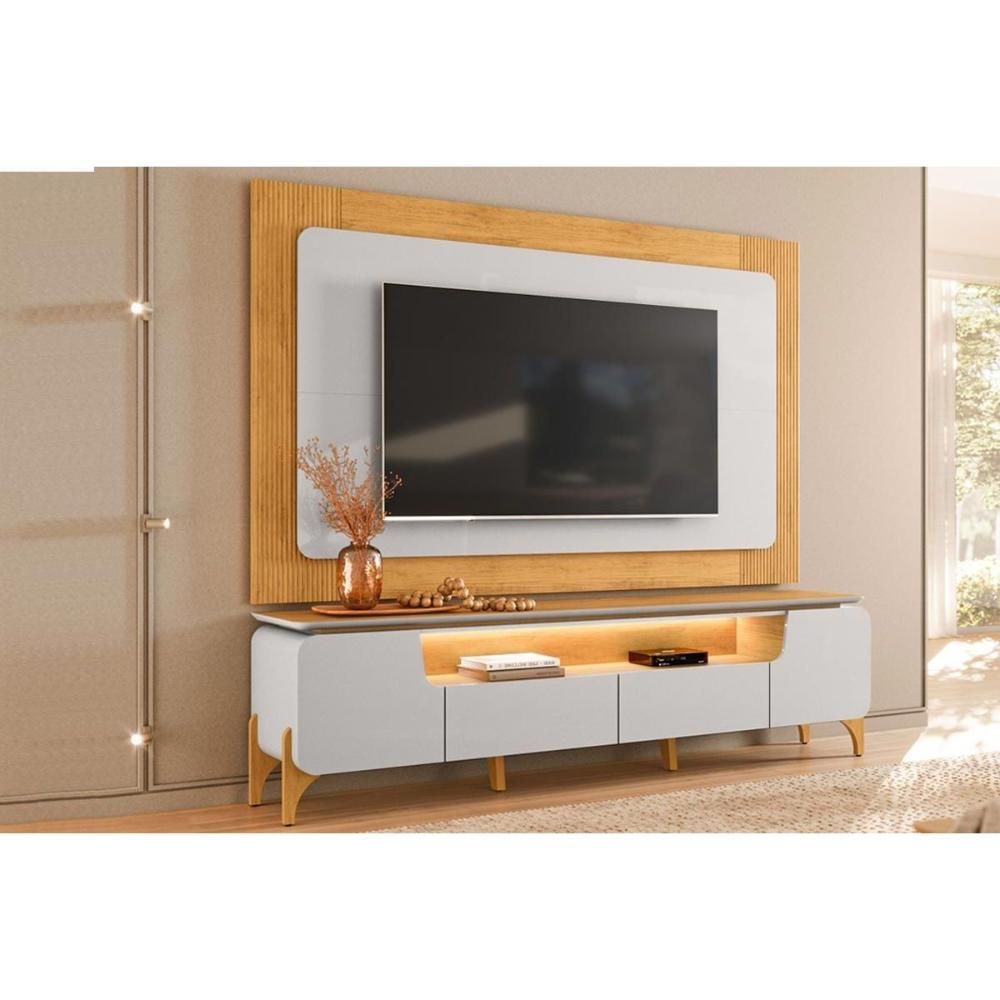 Rack com Painel para TV Alicia 75" 224CM MDF com Iluminação LED Amadeirado DJ Móveis