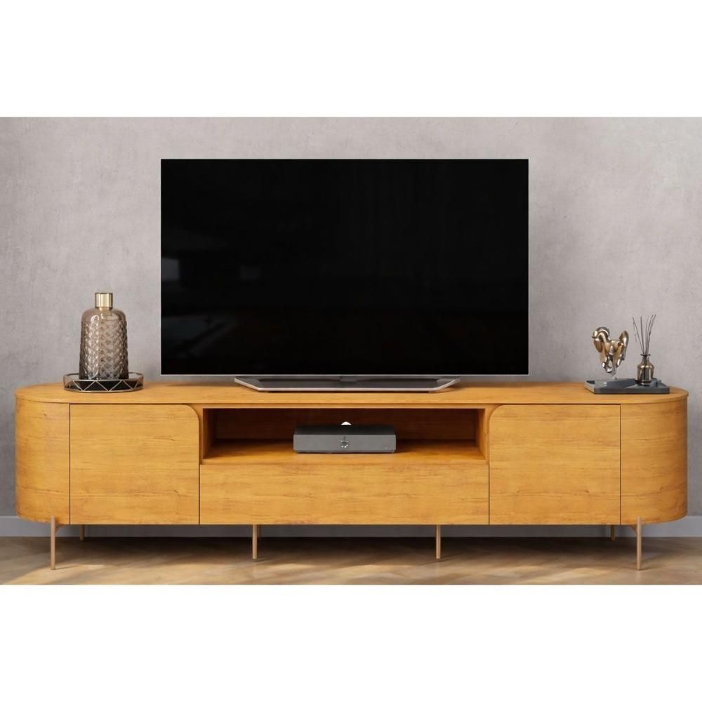 Rack Bancada para TV 75" 218CM MDF com Nicho e Gaveta Marrom DJ Móveis