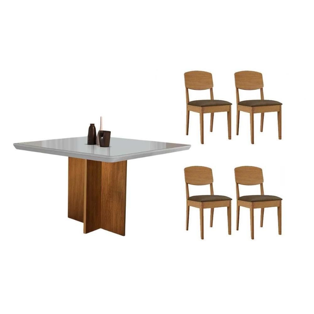 Conjunto de Jantar Berlim Curvo 4 Lugares Tampo em MDF com Bordas Arredondadas Off White 90CM Móveis Rufato