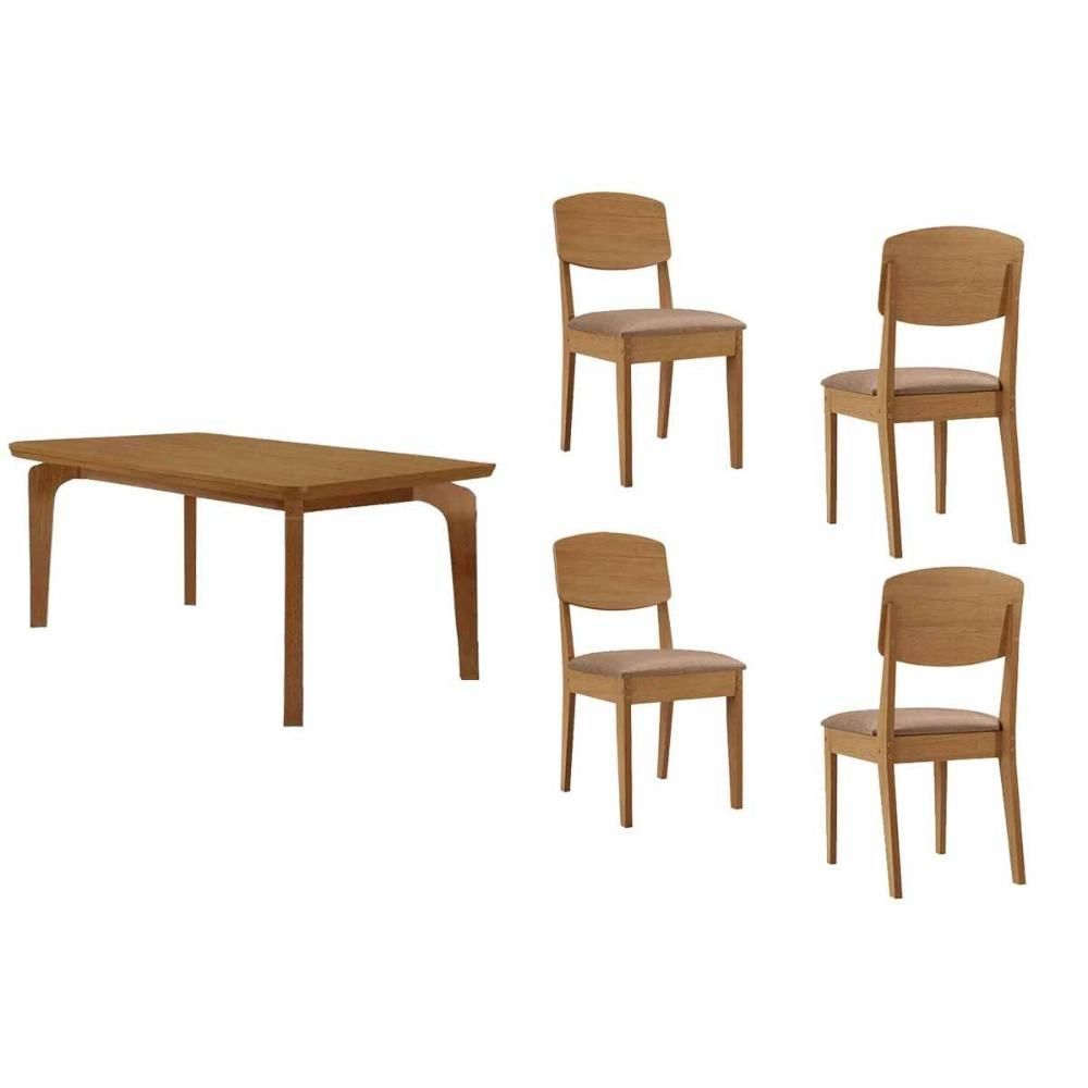 Kit 1 Mesa e 4 Cadeiras Londrina Curvo + Havana Naturale Moderno MDF Tecido 45cm Bege Móveis Rufato