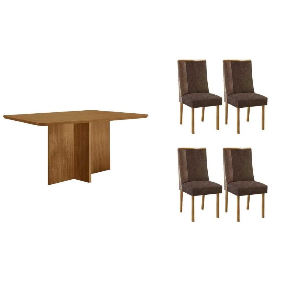 Kit 4 Banquetas Tília Estilo Clássico Estrutura MDP Assento Estofado em Suede 45cm Marrom Móveis Rufato