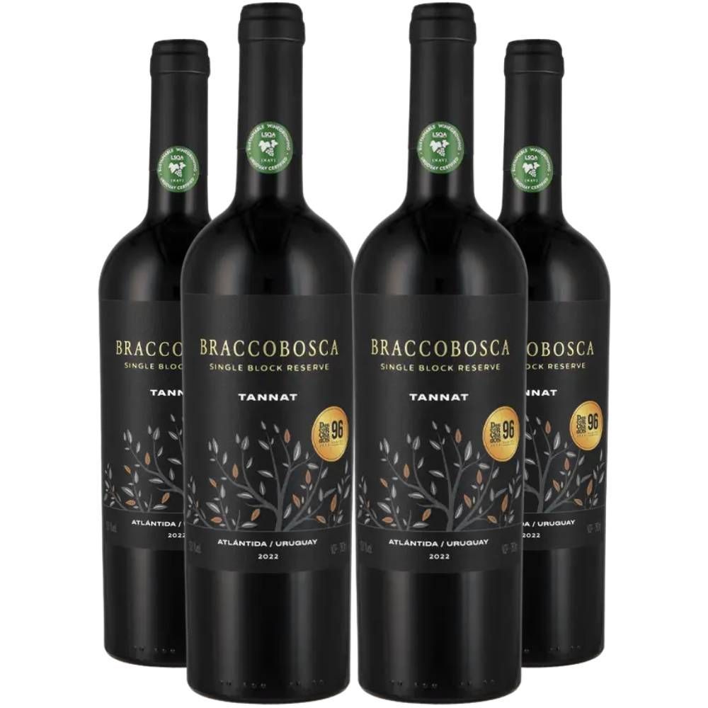 Kit 4 Garrafas Vinho Tinto Seco Uruguai Bracco Bosca Reserva Tannat 4 X 750ML