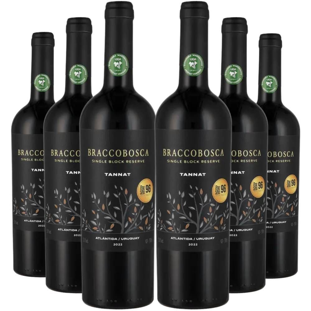 Kit 6 Garrafas Vinho Tinto Seco Uruguai Bracco Bosca Reserva Tannat 750ML